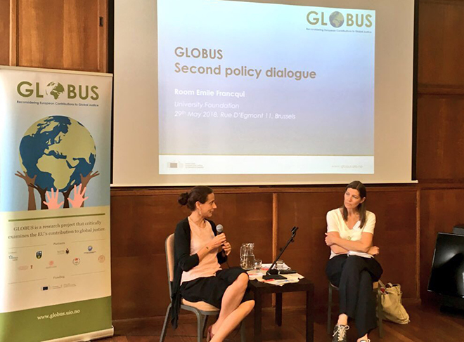 Natalie Tocci (left) in conversation with GLOBUS coordinator Helene Sjursen