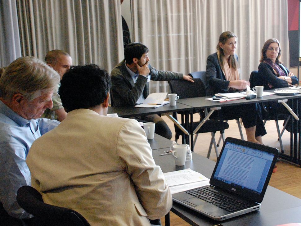 Project team at the parallel session on cooperation and conflict (from right): Leticia Pinheiro (State University of Rio de Janeiro), Helene Sjursen (ARENA), Enrico Fassi (University of Bologna), Kjartan Koch Mikalsen (ARENA), Michael Davis (member of GLOBUS&#39; Scientific Advisory Board), and Sreeram Chaulia.