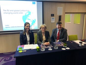 Helene Sjursen (ARENA Centre for European Studies), MEP Mairead McGuinness and Ben Tonra (University College Dublin).&amp;#160;
